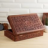 Ajuny Handgeschnitzte Dekorative Schmuckschatulle aus Holz mit Blumendesign Mehrzweck Schatztruhe Andenken Organizer Halsketten Uhrenboxen Ideal für Geschenke 8x5 Zoll