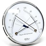 Fischer 142.01 - Raum-Klimamesser - 100mm Synthetic-Hygrometer & Bimetall-Thermometer Made in Germany - Edelstahl silber