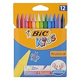BIC Kids Wachsmalkreide Plastidecor, rund, Etui 12 Stück, 12-farbig sortiert