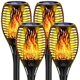 Lafhome Solar Flammenlicht für Außen Garten mit Realistischem Flammeneffekt, IP65 Wasserdicht Solarlampe, 33LED Ideal für Weg, Terrasse, Camping & Deko,Rasendeko-4 Stück