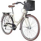 ZÜNDAPP Z700 28 Zoll Damen Fahrrad Damenfahrrad Tiefeinsteiger mit Korb Citybike Damen Hollandrad Damenrad City Bike 6 Gang Hollandfahrrad mit tiefem Einstieg 700c (Elfenbein, 46 cm)