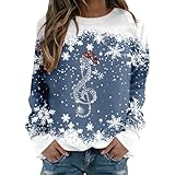 Generisch Weihnachts Sweatshirt Damen Weihnachten Langarmshirt Rundhals Pullover Langarm Bequem Winterpulli Lässig Weihnachtsmotiv Wickelshirt Damen Langarm Herbst Winter Warm Weihnachtspullover