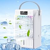 Klimaanlage Mobil,4-in-1 Mobiles klimagerät Tragbare Mini Luftkühler,4 Windgeschwindigkeiten 1500ml Wassertank 7 Farben Licht 2 Sprühfunktion, 2-6H Timer, für Schlafzimmer Büro