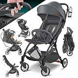 KIDIZ® Kinderwagen Premium Kinderbuggy klappbar Liegebuggy Sportwagen Faltbar 360°Räder 5-Punkt Gurt Inkl. Getränkehalter & Regenabdeckung, verstellbare Rückenlehne & Sonnenverdeck Anthrazit