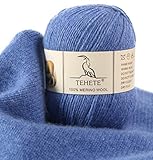 TEHETE 100% Merinowolle Garn zum Stricken, Häkelgarn Schurwolle, 250 Metern 3-fädig 50g per Knäuel,weich und seidig,Blauviolett