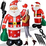 KESSER® Aufblasbarer Weihnachtsmann XL 195cm LED beleuchtet inkl. Befestigungsmaterial Weihnachtsdekoration Weihnachtsdeko Figur, geräuscharmes Gebläse, Nikolaus Santa witterungsbeständig IP44