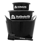Stallbedarf24® Starter-Kit – 5-teiliges Fütterungs-Set aus lebensmittelechtem Kunststoff – Flexischale mit Deckel, Mashlöffel, Müslischale & Leckerli Schale – schwarz