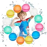 12 Stück Wiederverwendbare Wasserbomben Selbstschließend, Eine Sekunde Schnellfüller Wasserbomben Set, Wasserspielzeug Pool Spielzeug Strandspielzeug für Sommer