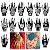 XMASIR 14 Blatt Henna Tattoo Schablone Set Temporäre Tattoos Indischer Arabischer Tattoo Schablonen Wiederverwendbar Aufkleber für Frauen Mädchen Hände Finger Körper