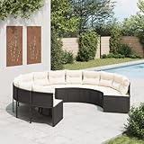 Runder Gartensofa in Schwarz mit Cremewei?en Kissen - UV-best?ndig, 110 kg Tragf?higkeit pro Sitz