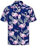 J.VER Herren Hawaiihemd Kurzarm Sommerhemd Casual Flamingo Floral Strandhemd Bügelfrei Button Down Kurzarm Hawaii-Shirt Faltenfrei Urlaub Shirt,A-Blau-Flamingo,M