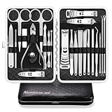 Maniküre Set 23 stücke Professionelles Nagelknipser Kit Pediküre Kit Pflegeset aus Edelstahl Nagelpflege Werkzeuge mit luxuriöser Leder Reisetasche (Schwarz/Silber)