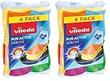Vileda PurActive Colors Reinigungsschwämme, entfernen selbst hartnäckigsten Schmutz ohne zu Verkratzen, empfohlen für Teflon-beschichtete Oberflächen, leicht ausspülbar, Mehrfarbig, 8er Pack