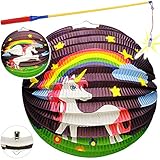 alles-meine.de GmbH Set: Laterne/Lampion + LED Laternenstab - Einhorn & Regenbogen - für Kinder - Papierlaterne Rund - aus Papier - Lampe - Laternen Lampions - Figur - elektris..