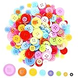 Canollo 100 Stück Bunte Knöpfe, Kinder Harz Bastelknöpfe, Rund Bunte Knöpfe Verschiedene Größen und Farbe, 4 Löcher Knöpfe zum Basteln für DIY Basteln Nähen, Kleidungsdekoration und Kinderbasteln
