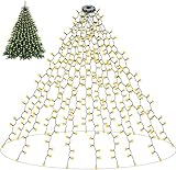 AVANLO Christbaumbeleuchtung mit Ring, 16 Stränge 2m Lichterkette Weihnachtsbaum Innen , 400 LED Tannenbaum Lichterkette Außen, Weihnachtsbeleuchtung Außen für 150-240cm Baum, Warm Weiß