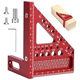 POFIBO Zimmermannswinkel Winkelmesser Anschlagwinkel - 22,5-90 Grad Aluminiumlegierung 3D-Gehrungswinkel, inkl. Tieflochmarker, für präzises Anreißen und Zeichnen, für Schreiner und Ingenieure (Rot)