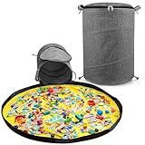 Modojuny Aufbewahrungstasche für Kinderspielzeug mit Spielmatte und Reißverschluss, Aufräumsack/Organizer für Bauklötze, Autos, Puppen und anderes Spielzeug - Grau