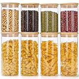 Lannvan Vorratsgläser mit Deckel, 8er Set Vorratsdosen Glas Aufbewahrungsgläser Luftdicht, Vorratsglas mit Holzdeckel für Pasta, Cornflakes, Müsli, Bohnen Aufbewahrung - 4x 900ml + 4x 500ml