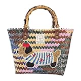 Einkaufskorb Geflochten aus Kunststoff, Korbtasche Handtasche, Strandtasche Stroh Groß, Geflochten Handtasche Damen für Picknick, Shopping, Urlaub (Dackel)