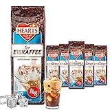 HEARTS Eiskaffee 5 x 1kg lnstant Kaffeepulver für Sommer, Schnelle Zubereitung, 5er Vorteilspack, reicht für 325 Gläser, Ice Coffee, Sommergetränk mit erfrischendem Genuss