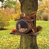 Futterhaus Eichhörnchen Wetterfest mit Runden Transparentes Fenster Futterstation Eichhörnchen Stabiles für Draußen Futterstation mit Belüftungslöchern für Baum Zaun Befestig(Rundes Fenster)