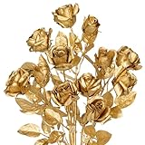 Oairse 3er-Set Künstlichen Rose mit 3 Köpfe Rosen, Glitzer Gold Künstlichen Rosen für Freundin Frau am Muttertag Geburtstag Valentinstag Jahrestag, Infinity Blumen, Feiertage, Esstisch-Mittelstück