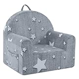 MeMoreCool Kinder Sessel – Bequemer Plüsch Kindersofa für 1–3 Jahre, Weicher Schaumstoff Stuhl, Tragbarer Kindersessel fürs Kinderzimmer, Spielzimmer & Leseecke, Grau Stern