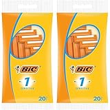 BIC 1 Sensitive Rasierer Herren, 20 Einwegrasierer mit je 1 Klinge, gerillter Kunststoffgriff, ideal für unterwegs (Packung mit 2)