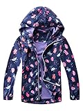 YOUNGSOUL Mädchen Regenjacke Gemustert Übergangsjacke Kinder Jacke Wind und Wasserdicht Frühling Sommer Outdoorjacke mit Kapuze Marine DE: 128 (Herstellergröße 130)