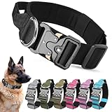 AKOFIC Taktisches Hundehalsband mit Griff, Breites Halsband Hund Gepolstert aus Nylon, Verstellbar Robuster Dog Collar mit Metallschnalle für Mittlere Große Hunde (Schwarz, L)