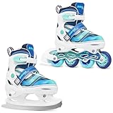 RAVEN Inline Skates Inliner für Kinder und Erwachsene OPTIONAL 2in1 mit Schlittschuhen verstellbar (Drill White/Mint mit Kufen, 30-33 (18,5-20,5cm))