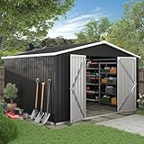 UDPATIO Metall Gartenhaus mit 8.8 m², Pultdach - 303 x 292 x 204 cm für den Außenbereich, Geräteschuppen, Fahrradgarage, Verzinkter Stahl mit Abschließbarer Tür für Hinterhof,Dunkelgrau