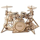 Rolife Holzpuzzle Erwachsene 3D Schlagzeug Modellbau Holzbausatz für Erwachsene Teenager Musikinstrumente 246 Teilen, Drum kit