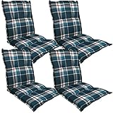 DILUMA Niedriglehner Auflage Naxos für Gartenstühle 4er Set 98x49 cm Karo Dunkelblau - 6 cm Starke Premium Stuhlauflage mit Komfortschaumkern - Sitzauflage Made in EU