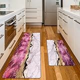 Küchenmatte und Teppiche, 2 Stück, Anti-Müdigkeit, gepolsterte Küchenbodenmatte, rosa Küchenzubehör, rutschfeste Küchenteppich-Sets für Zuhause, Büro, Wäsche (Rosa-Gold, 43,2 x 74,5 + 43,2 x 47,2 cm)