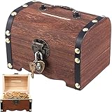 Holz Schatztruhe Box, Vintage Holz Look , Piratenschatztruhe, mit Schloss, Passend für Aufbewahren und Dekorieren, Kindergeschenk