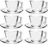 Pasabahce 97302 - 12-tlg Tassen mit Unterteller 'Vela', für Tee, Kaffee, Cappuccino, für 6 Personen aus Glas