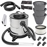 Aschesauger 20L 1650W Kaminsauger Staubsauger (Kabellänge ca. 4m) Inklusive HEPA Filter + Blasfunktion + DUAL Filter System + 3X Sackfilter, Antistatische Ableitkette, Aschesauger für Kamin SN121