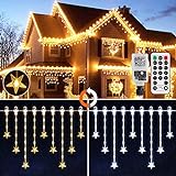 Weihnachtsdeko außen GREEMPIRE 300 LED 10m Lichtervorhang Warmweiß Kaltweiß,Sterne Lichterkette Vorhang erweiterbar,IP65 Wasserdicht Weihnachtsbeleuchtung für Innen und Außen Balkon Weihnachten