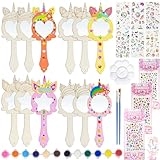 Shinybox Einhörner Basteln, 12 Stücke Einhorn Spiegel mit 6 Einhorn Tattoo Aufkleber, DIY Holzspiegel Handwerk für Kinder, Holzspiegel zum Bemalen für DIY Kinder Malen Mitgebsel Geschenk Party(B)