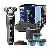 Philips Shaver S9000 – Elektrischer Nass-& Trockenrasierer für Männer, Schwarz, Lift & Cut System, SkinIQ Technologie, Barttrimmer, Reinigungsstation, Ladestation & Reiseetui(Modell S9976/63)