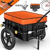 KESSER® Fahrradanhänger, Lastenanhänger, Handwagen mit Kupplung, Hochdeichsel, Transportanhänger Transportbox mit 70 Liter Volumen, Max. 60kg für Fahrräder mit 26'' - 28'', Orange