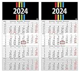 4-Monatskalender 2024 Wandkalender 2 Stück Wandkalender mit Datumsschieber 4, 30 x 56 cm,