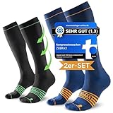 ZEBRAX® 2er Kompressionsstrümpfe Damen & Herren [Gr. 35-47] zur Förderung der Performance I Gepolsterte Stützstrümpfe für schmerzfreies Joggen uvm. I Atmungsaktive Kompressionsstrümpfe Herren