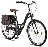 Licorne Bike Stella Plus Premium City Bike in 26 Zoll Aluminium Fahrrad für Mädchen, Jungen, Herren und Damen - 21 Gang-Schaltung - Hollandfahrrad (26 Zoll, Schwarz)