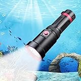 Tauchen Taschenlampe Superhelle 3000 Lumens Tauchlampe IPX8 Wasserdicht LED Tauchlampen Unterwasser mit 1 * 26650 Akku und Ladegerät für Taucher Outdoor Wandern Camping, Wiederaufladbar bis 150m Tiefe