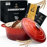 Gusseisen Topf 26 cm 4,7 L emailliert - Schmortopf mit Deckel Induktion - Gusseisen Bräter Topf Brot backen - Cocotte emaille - Bratentopf - Brotbacktopf