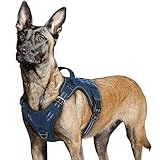 rabbitgoo Hundegeschirr Grosse Hunde, Anti Zug Geschirr Hund Verstellbar mit Griffe Verbreitert, Robust und Verschleißfest, Taktisches Hundegeschirr mit Metallschnallen zum Wandern(L, Blau)