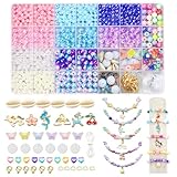 Perlen Set für Auffädeln, 605 Stück Armbänder Selber Machen mit 6/8mm Bunte Perlen Bastelperlen Pearls, Einhorn Meerjungfrau und Anhänger, DIY Bracelet Making Basteln für Mädchen